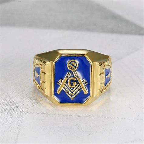 Square Compass G Masonic Ring Blue Metals Type Stainless