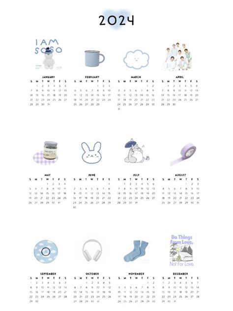 Cute Calendar 2024🤍☁️ in 2024 | Cute calendar, Calendar, 9 and 10