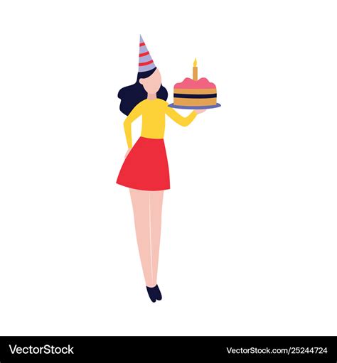 Cute Girl Holding Birthday Cake Royalty Free Vector Image