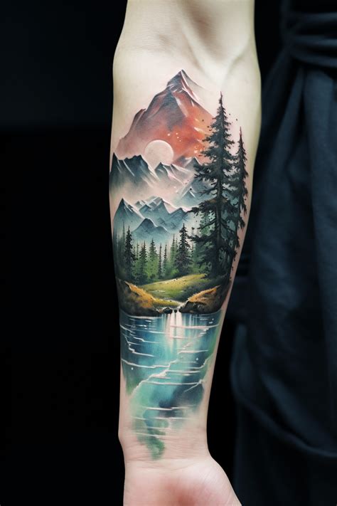 Forest And Mountains Tattoo On The Forearm In Color Realism Tatuaje