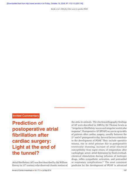 PDF Prediction Of Postoperative Atrial Fibrillation After Cardiac