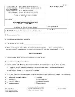 Fillable Online Saccourt Ca Written Trial By Declaration Instructions