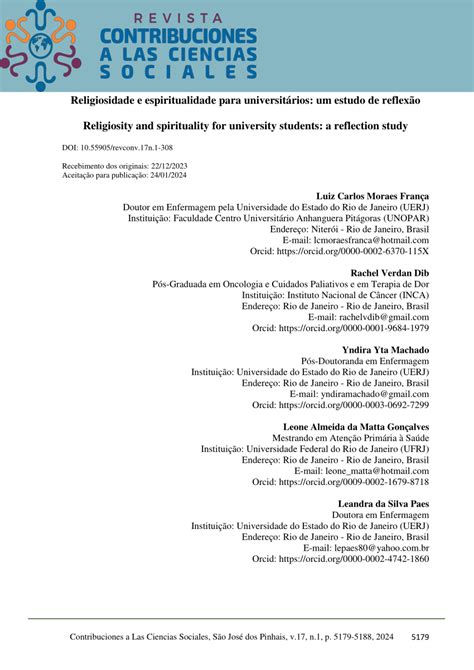 Pdf Religiosidade E Espiritualidade Para Universit Rios Um Estudo De