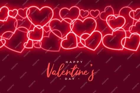 Free Vector Glowing Red Neon Hearts Valentines Day Decorative Background