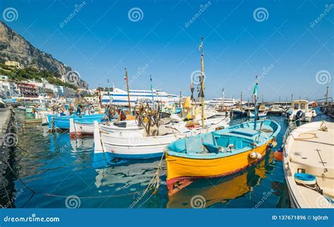 Fishing Boats and Ferry in Marina Grande, Capri Island, Italy Editorial ...