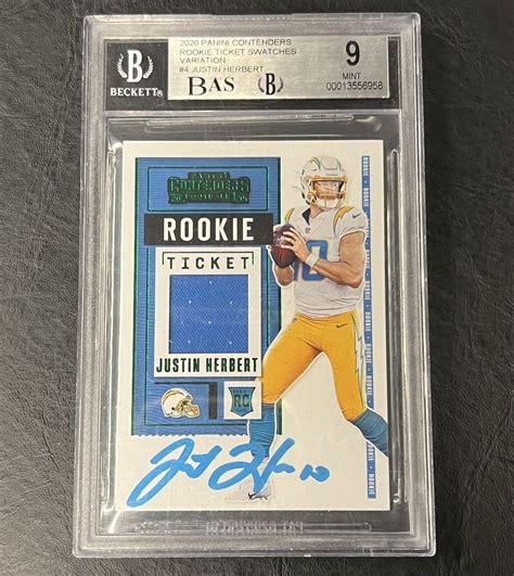 2020 Panini Contenders Justin Herbert Rookie Ticket Swatches Auto BGS 9