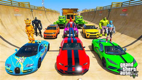 SPIDER MAN 2 Mega Multi RAMP Challenge For Cars Racing SuperHero Hulk