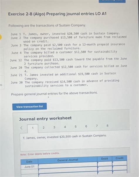 Solved Exercise 2 8 Algo Preparing Journal Entries LO A1 Chegg