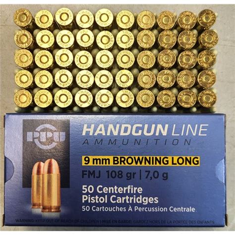 9 Mm Browning Long New Ppu Ammo 108 Gr Fmj 50 Rds