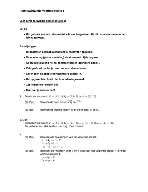 Voorbeeldtoets Ruimtewiskunde Ruimtewiskunde Voorbeeldtoets Lees