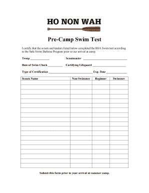 Fillable Online Precamp Swim Test Fax Email Print Pdffiller