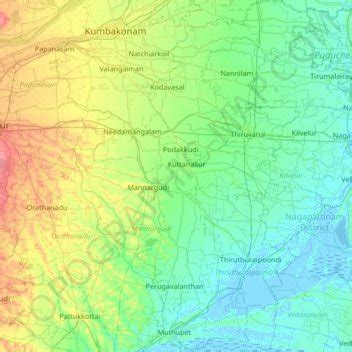 Topografische Karte Thiruvarur District, Höhe, Relief