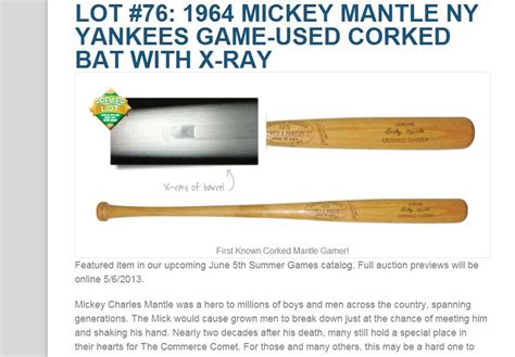 Corked Mantle Bat Being Auctioned Off