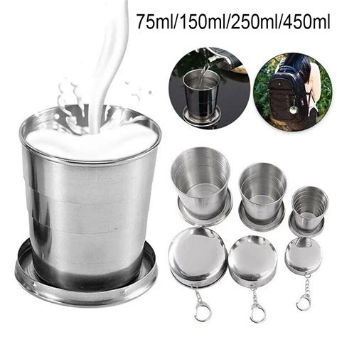 Stainless Steel Folding Cup Portable For Outdoor Travel Retractable Telescopic Collapsible Cups