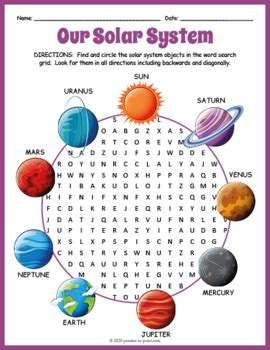 Solar System Planets Word Search Puzzle Worksheet Activity Tpt