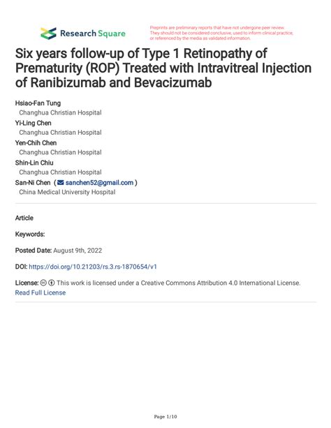 PDF Six Years Follow Up Of Type 1 Retinopathy Of Prematurity ROP