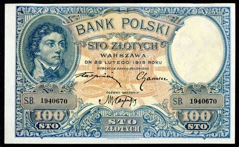 Poland Paper Money 100 Zloty Banknote Of 1919 Tadeusz Kosciuszkoworld