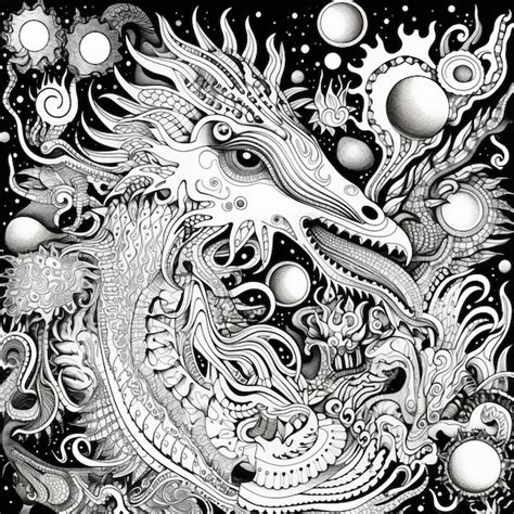 Premium AI Image | A black and white drawing of a dragon with a lot of ...