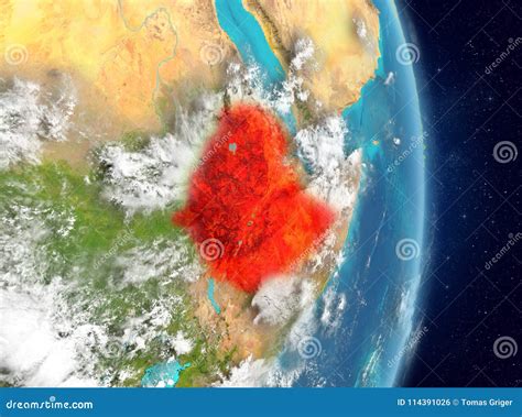 Orbit View Of Ethiopia In Red Stock Illustration Illustration Of