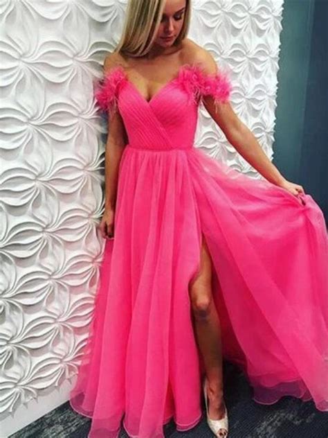 Off The Shoulder Hot Pink Long Prom Dresses Hot Pink Off Shoulder Lon