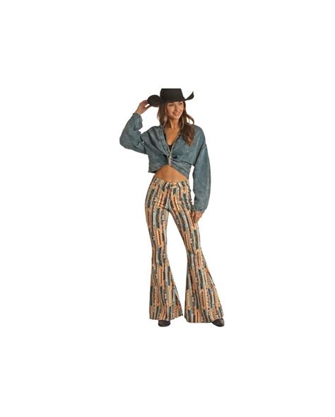 Rock And Roll Cowgirl® Ladies Aztec Print Hi Rise Bell Bottom Fort Brands