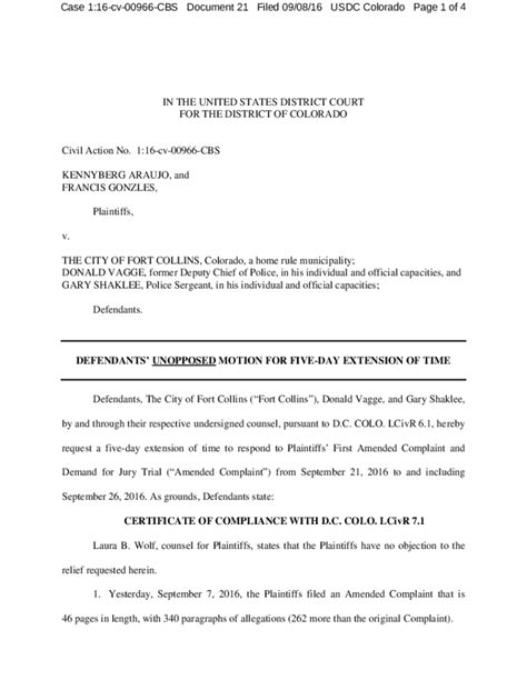 Fillable Online Defendants Unopposed Motion For Five Day Extension Of