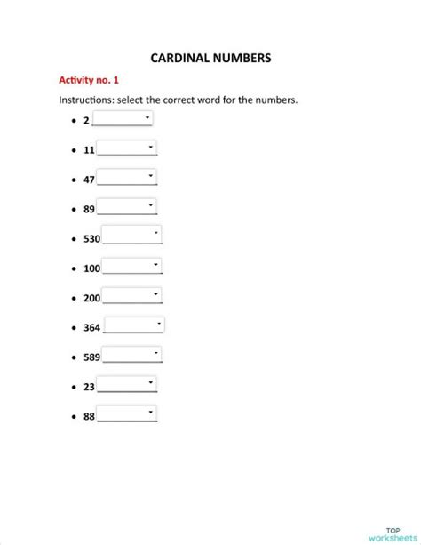 Cardinal Numbers Worksheet Interactive Worksheet Topworksheets