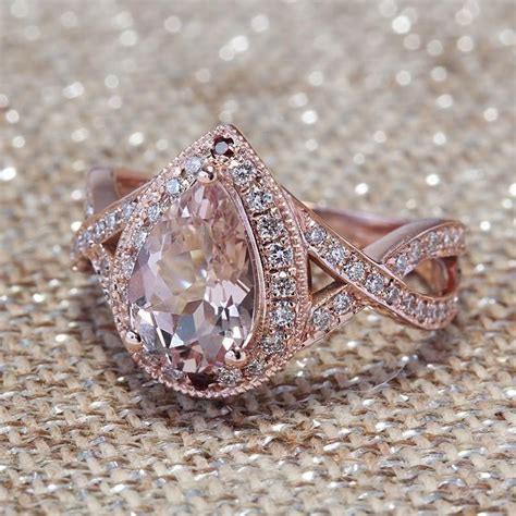 Pear Shape Pink Morganite Engagement Ring Twist Infinity Etsy