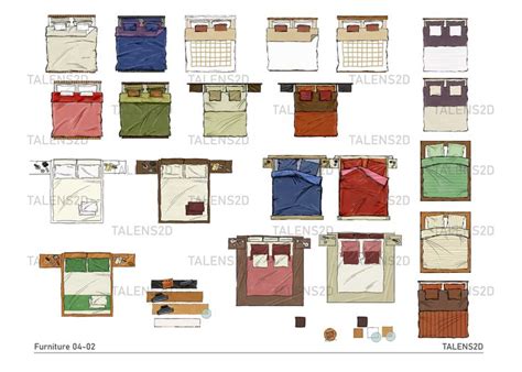 Bed Furniture Top View, 2D Furniture Top View for Floor Plans, PNG Files for Download - Etsy in ...