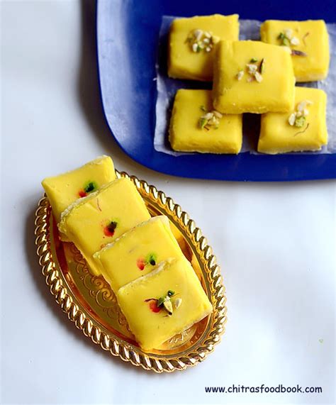 Kesar Burfi Recipe With Milk Powder Milk Powder Burfi Recipe Chitra