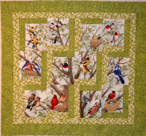 Bargello Quilt Panel With Birds And Nest Boxes