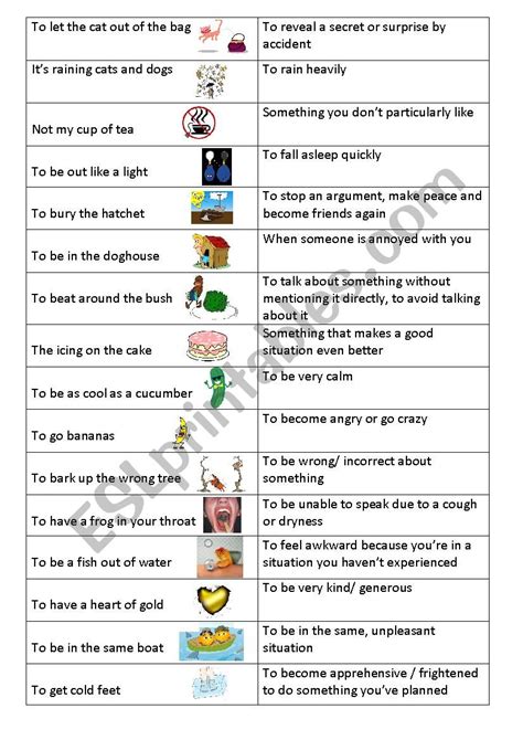 Idiom Flashcards With Pictures ESL Worksheet By Shivvers Worksheets