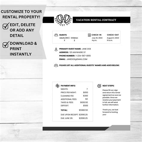 Short Term Rental Template | Short Term Rental Contract Lease | Short