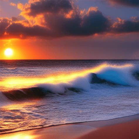 Tropical Ocean Sunset Waves Beach Landscape HD Wallpaper Creative Fabrica