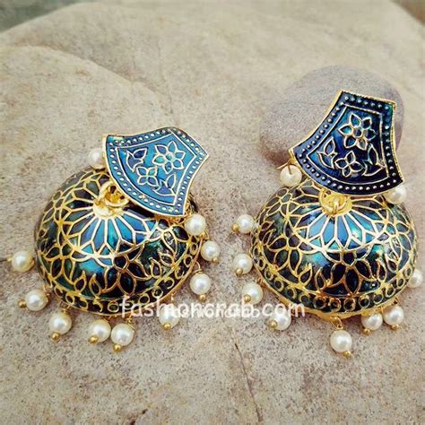 Dark Blue Meenakari Traditional Jhumki Earring Fashioncrab