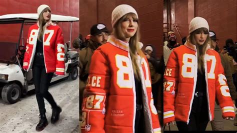 In Photos Taylor Swift Rocks Custom Made Travis Kelce Themed Puffer