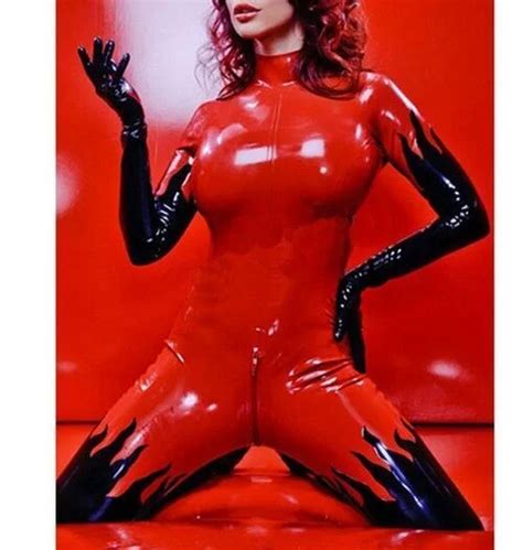 Disfraz De L Tex Para Mujer Traje Sexy De Goma Catsuit Rojo Y Negro