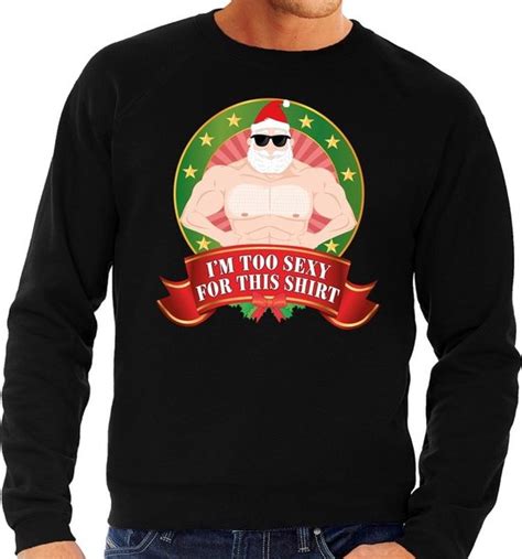 Foute Kersttrui Sweater Zwart Blote Kerstman Im Too Sexy For This