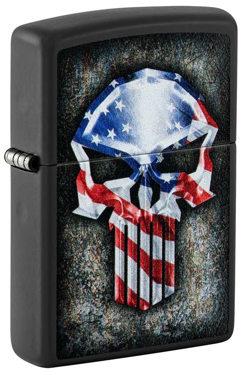 Zippo Lighter Skull Punisher American Flag Black Matte 81556 Lucas Lighters