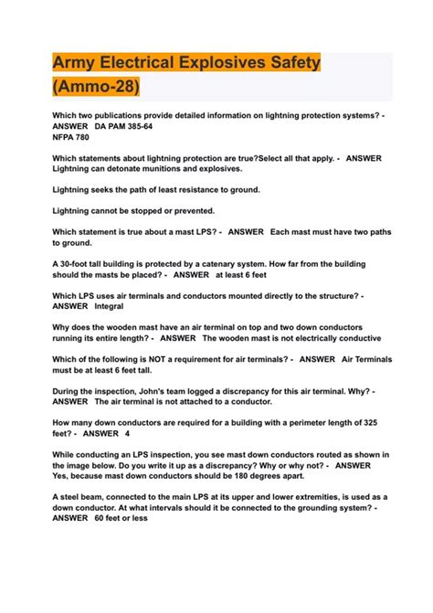 Army Electrical Explosives Safety (Ammo-28)EXAM {QUESTIONS WITH ALL