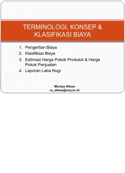 Terminologi Konsep And Klasifikasi Biaya