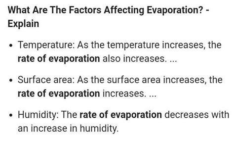 List The Four Factors Which Affect The Rate Of Evaporation Briefly