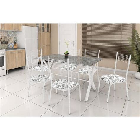 Conjunto De Mesa Miame 150 Cm 6 Cadeiras Buenos Aires Branco E