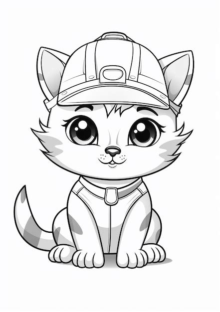 Premium Photo | A cartoon cat wearing a firemans hat sitting down ...