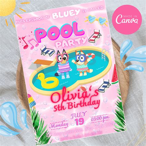 Bluey Pool Party Invitation Bluey Bluey Birthday Pool Party