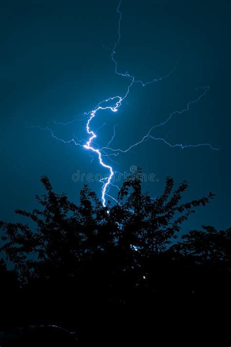 Thunderbolt Of Lightning Strikes Down Stock Image Image Of Dramatic