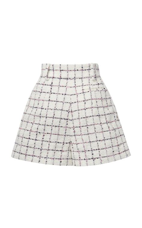 Alessandra Rich Checked Cotton Blend Tweed Boucl Shorts Fashion