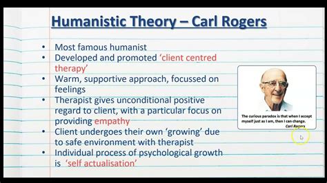 Humanistic Theory Carl Rogers Client Centred Therapy Psychology Of The Individual Youtube