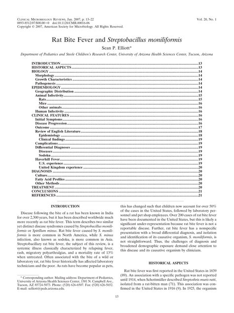 (PDF) Rat Bite Fever and Streptobacillus moniliformis