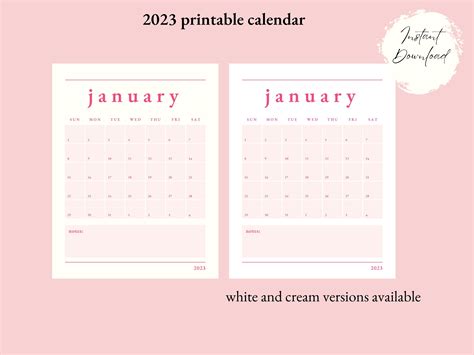 2023 Printable Calendar Portrait Monthly Calendars, Planner Yearly ...